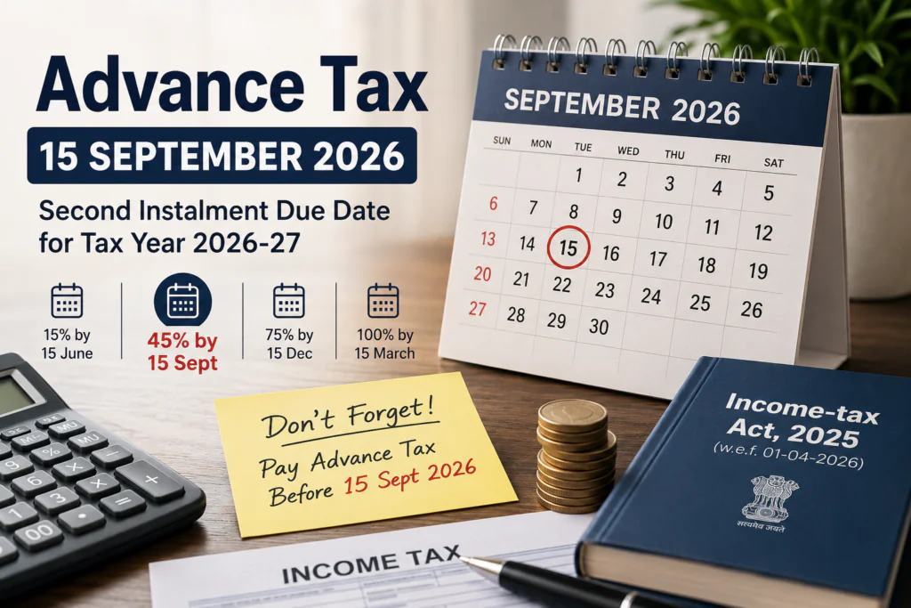 Advance tax second instalment due on 15 September 2026 for Tax Year 2026-27