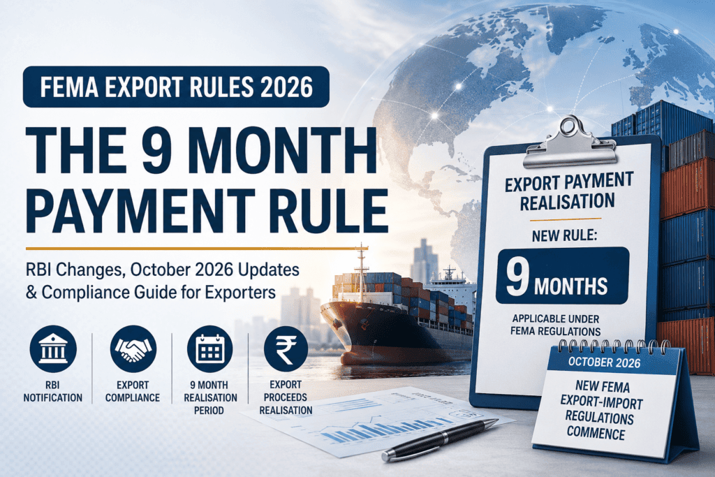 FEMA Export Rules 2026 showing the 9 month export payment realisation rule