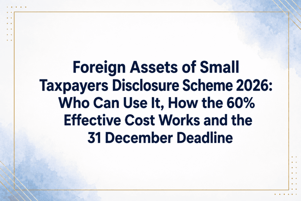Foreign Assets of Small Taxpayers Disclosure Scheme 2026: Who Can Use It, 60% Effective Cost and 31 December Deadline