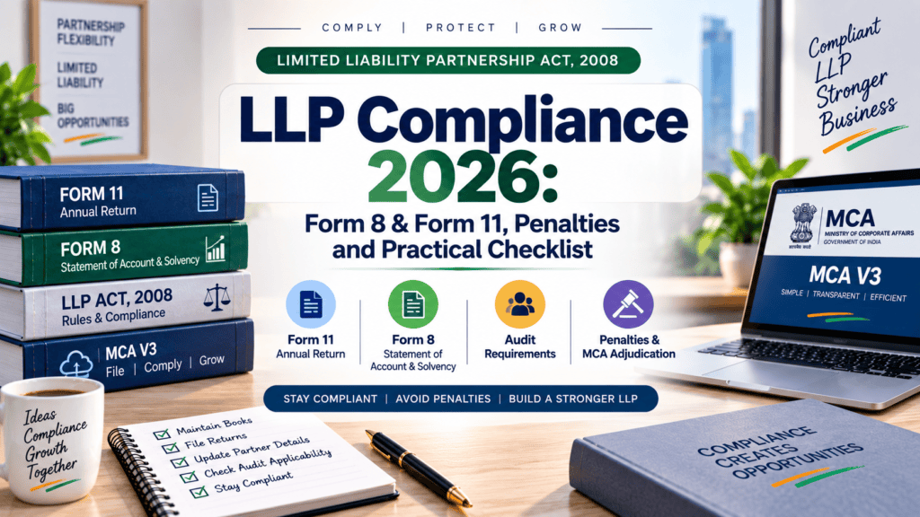 LLP compliance 2026 showing Form 8, Form 11 due dates and MCA filing requirements
