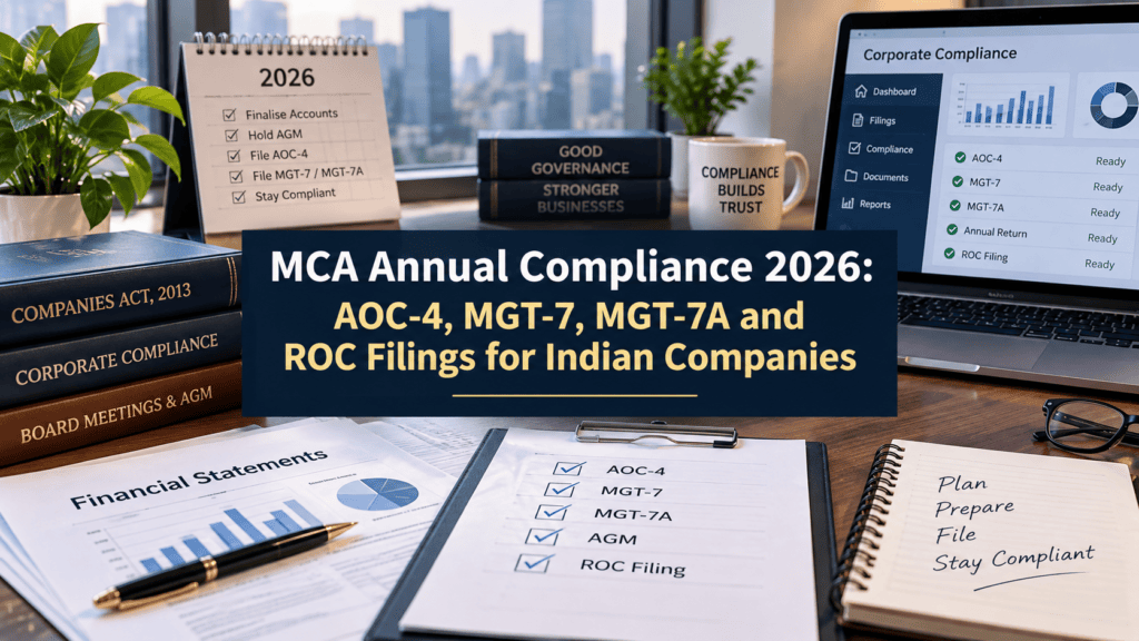 MCA annual compliance 2026 guide covering AOC-4 MGT-7 and MGT-7A ROC filings