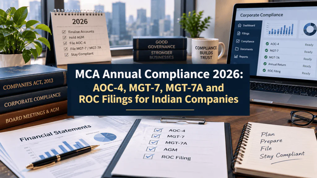 MCA annual compliance 2026 guide covering AOC-4 MGT-7 and MGT-7A ROC filings