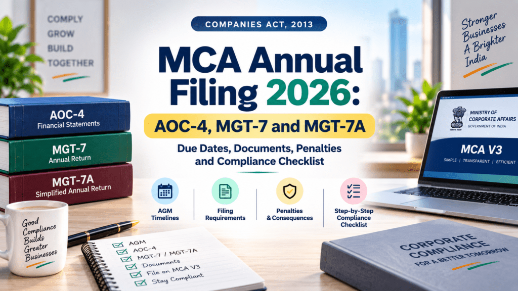 MCA annual filing 2026 showing AOC-4, MGT-7 and MGT-7A ROC compliance